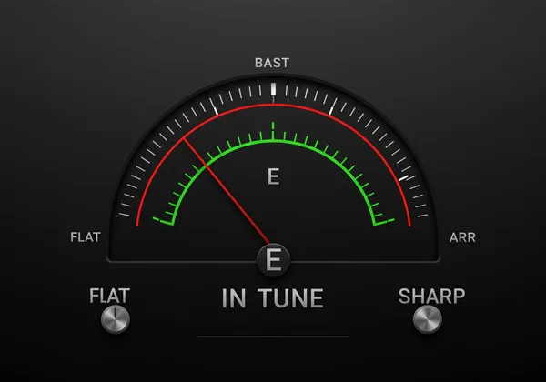 Online bass tuner interface showing a green needle in tune