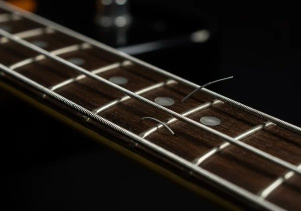 Bass string showing fret buzz on a low D string