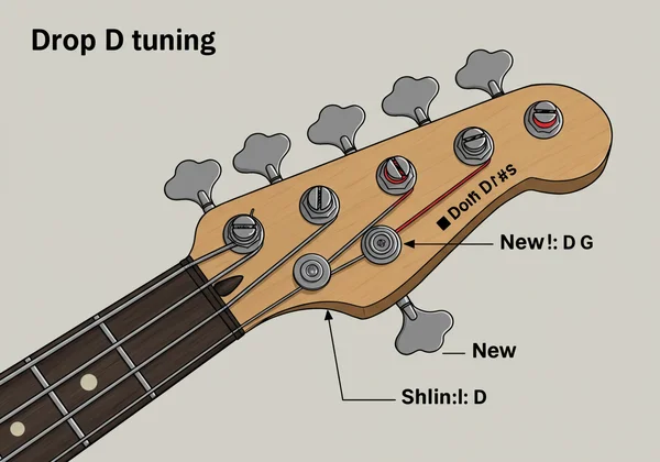 Bass showing D-A-D-G tuning for dropped D