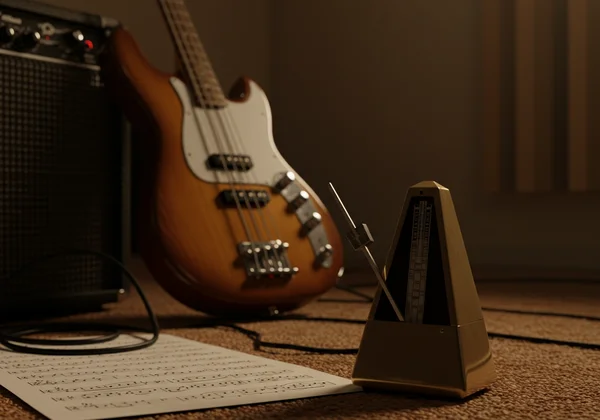 Bass and metronome, representing practice and rhythm