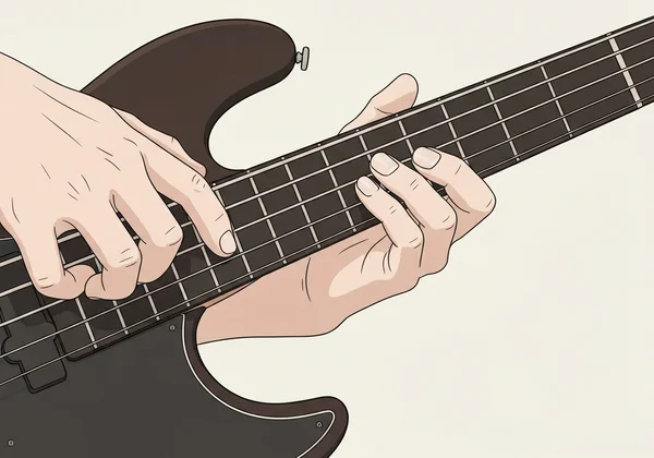 Hand playing bass harmonics for tuning