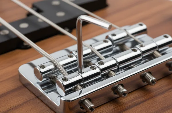 Close-up of bass bridge saddle adjustment