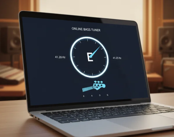 Modern online bass tuner interface on a computer screen